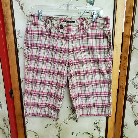 Eddie Bauer Women's Pink Plaid Retro Shorts Size 6 Wide Waist Zip Summer Style - Picture 1 of 5